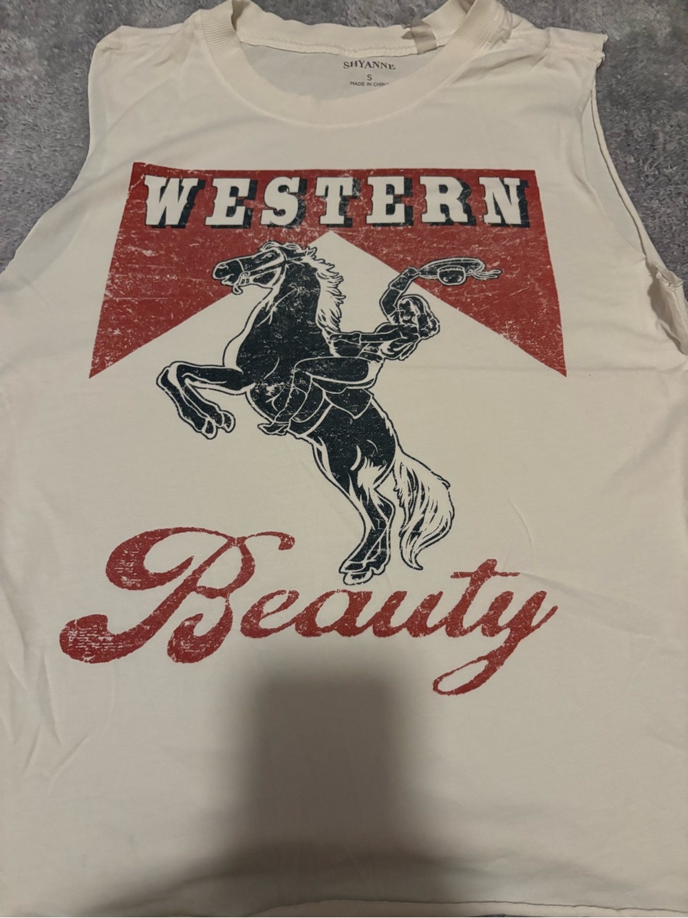 Shyanne White Tank Top with Red and Black Western Graphic